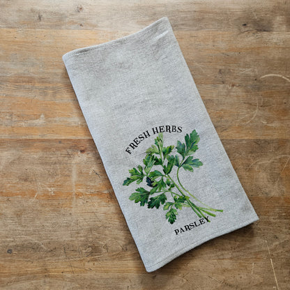 Parsley Floral Tea Towel in linen, Hand Towels Tea, Farmhouse Floral Dish Towel, greenery Floral Kitchen Décor, Floral Kitchen Tea Towel