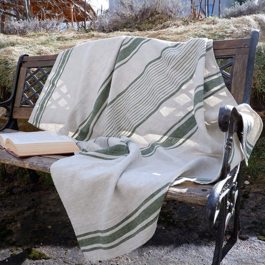 Stonewashed  Natural Blanket Bedspread Bed Cover - striped flax - provence cottage coutrystyle Throw Alwayslovelinen 100% Linen