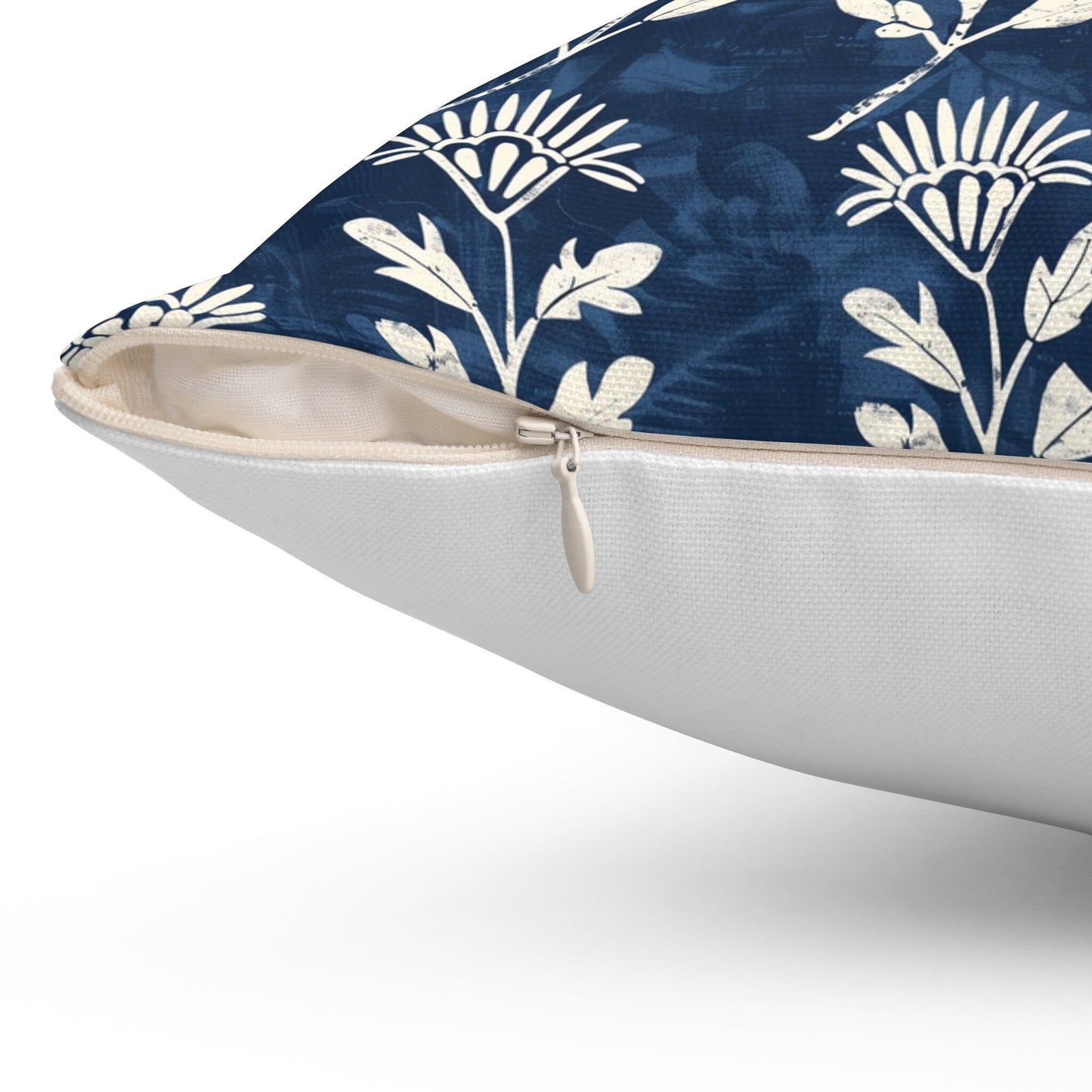 Designer Floral Indigo red on Natural linen pillow cover, Boho pillow with block botanical print, Cushion cover decorative pillow cover