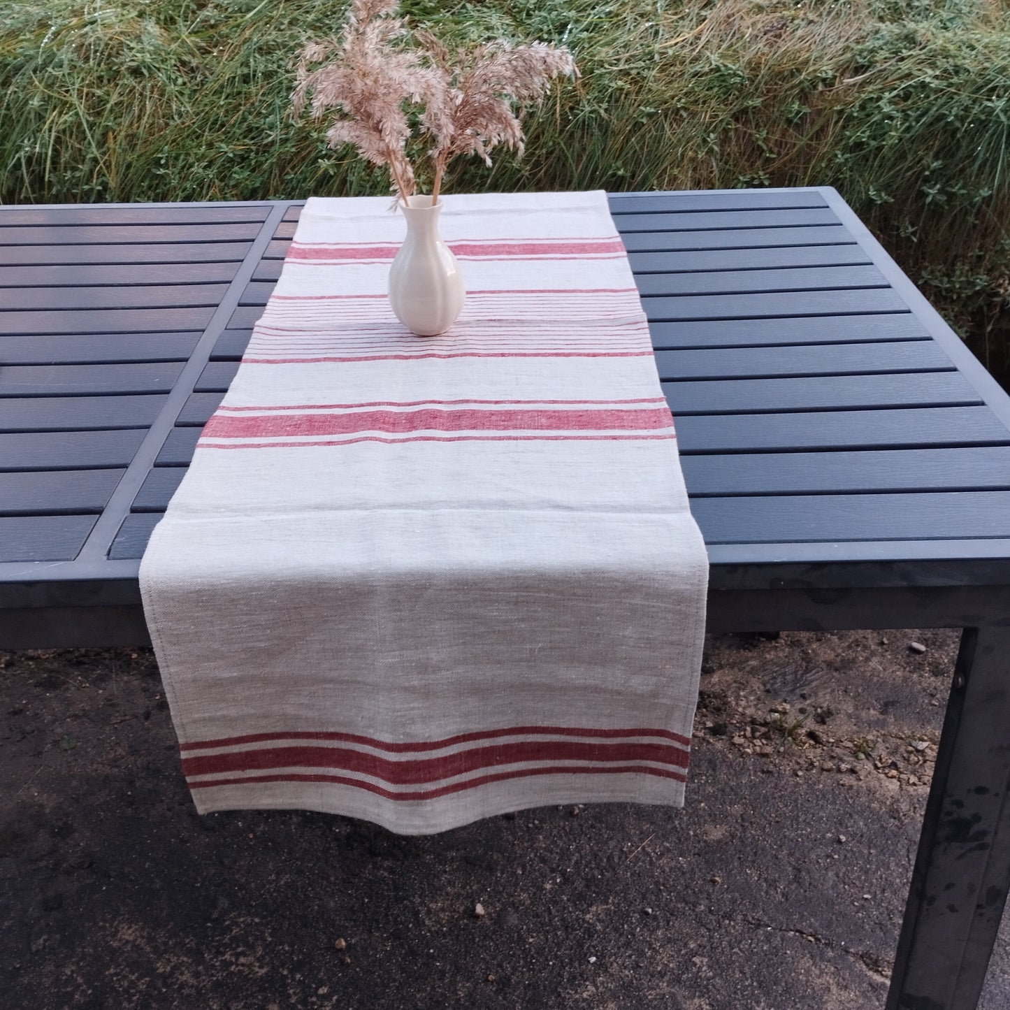 Linen runner - french sack linen. Rustic striped linen Cottage farmhouse coutry style linen. Stonewashed. 100% linen Burlap