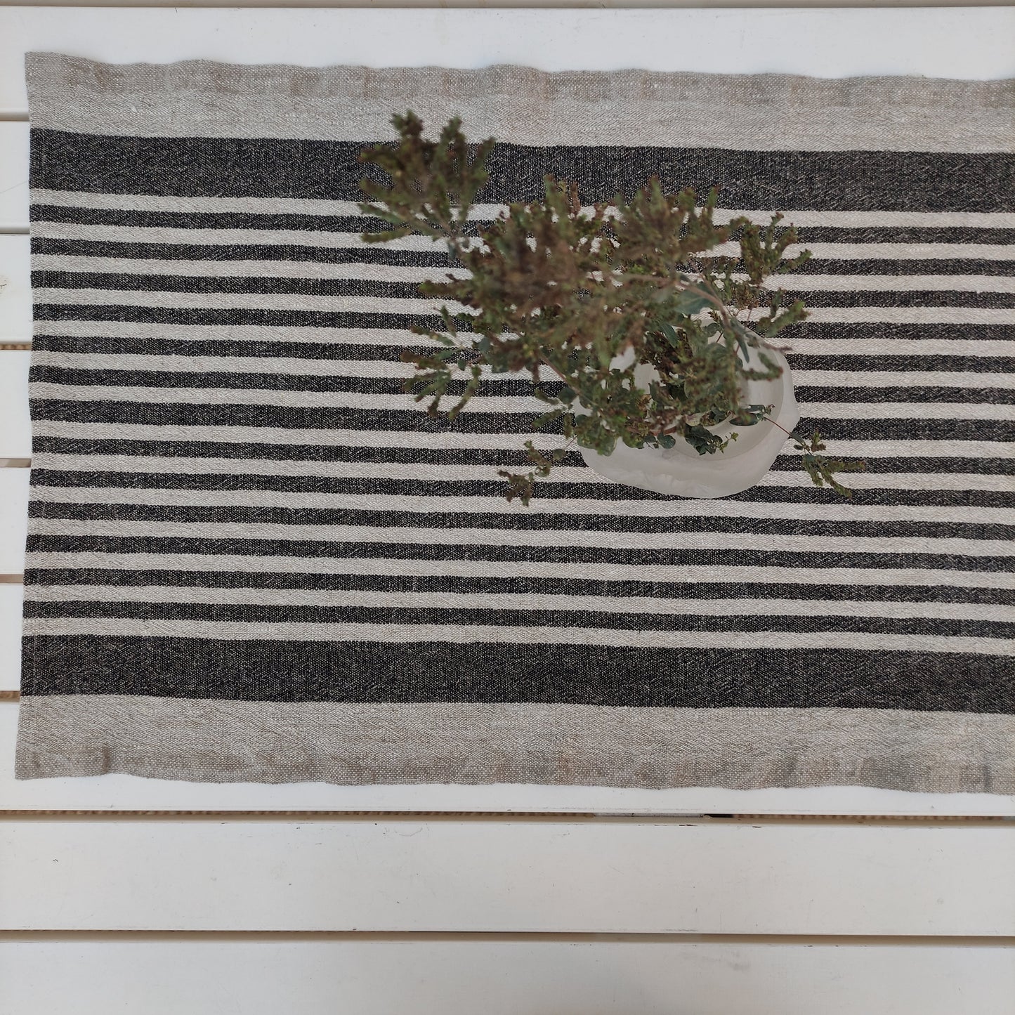 Linen runner - french sack linen. Grey blue striped Rustic linen Cottage farmhouse coutry style linen. Stonewashed. 100% linen Burlap