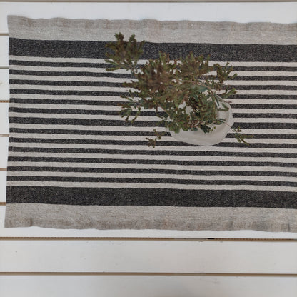 Linen runner - french sack linen. Grey blue striped Rustic linen Cottage farmhouse coutry style linen. Stonewashed. 100% linen Burlap