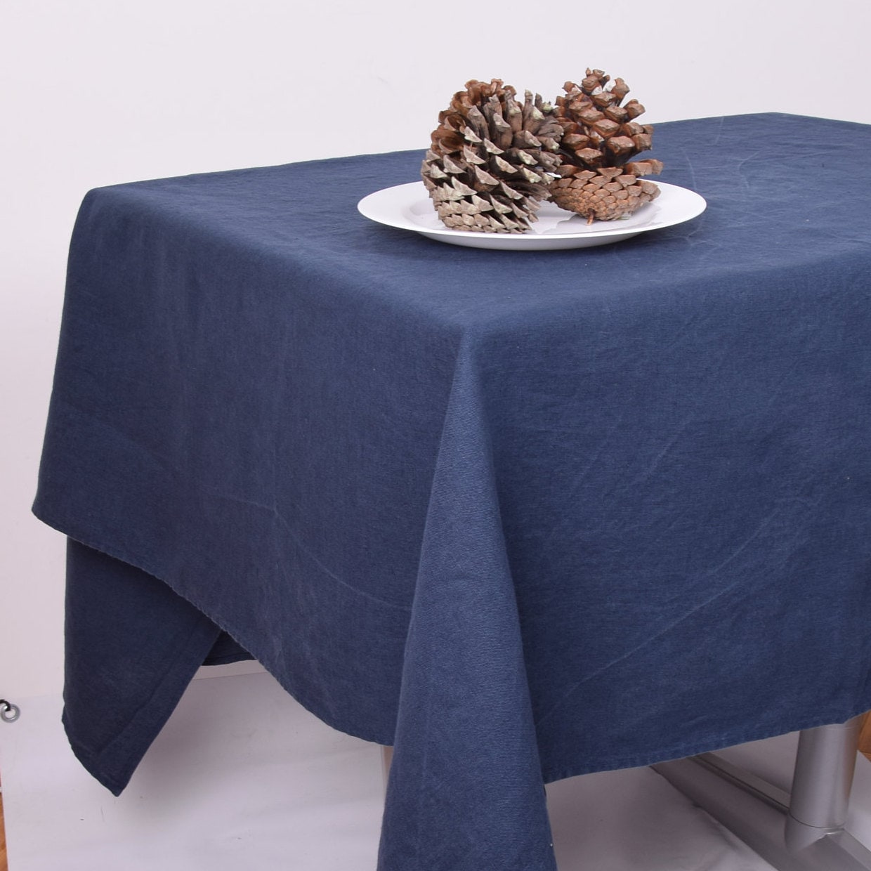 100% Linen tablecloth small squares PREWASHED table cloth rustic rectangle square oval grey black country style Flax