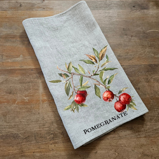 Pomegranate fruit tree Tea Towel in linen, Botanical hand Towels Tea in linen, Pomegranate Dish Towel  Kitchen Décor Tea Towel in linen