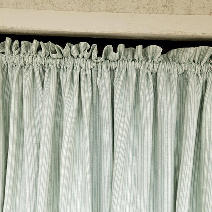 Curtains 100% Linen with French striped block print green pattern PREWASHED - kitchen Living room farmhouse window panel french linen