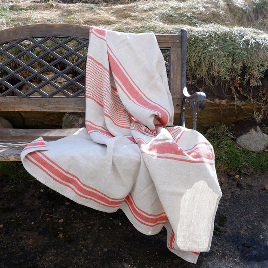 Stonewashed  Natural Blanket Bedspread Bed Cover - striped flax - provence cottage coutrystyle Throw Alwayslovelinen 100% Linen