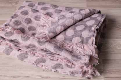 Stonewashed Polka dot pink coffe Blancket Bedspread Bed Cover  Throw Alwayslovelinen 100% Linen Lovelinen