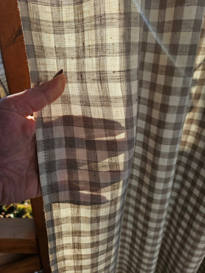 Curtains 100% Linen checked PREWASHED  - window panel. kitchen Living room farmhouse curtains. Grain Sack flax. Bedroom