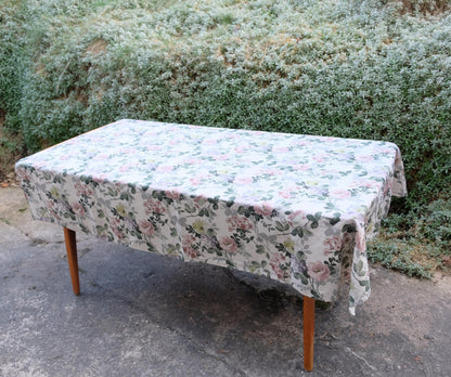 100% Linen tablecloth  FLORAl beige French table cloth rustic rectangle square oval country   - botanical linen tablecloth in custom size
