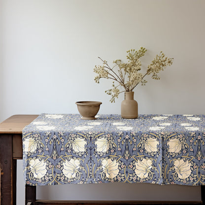 Linen foral tablecloth with birds, william Morris pimpernel tablecloth, arts and crafts movement tablecloth Victorian style