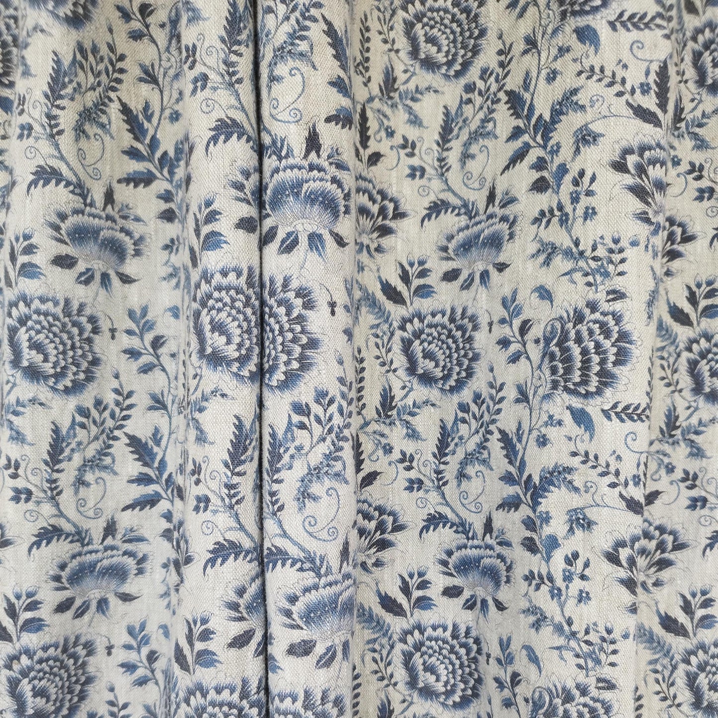 Curtains 100% Linen blue floral PREWASHED. kitchen Living room farmhouse curtains. Grain Sack flax Bedroom window panel in linen