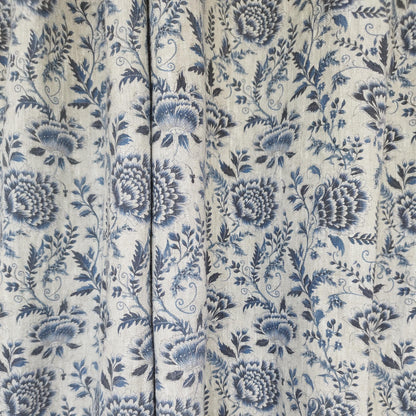 Curtains 100% Linen blue floral PREWASHED. kitchen Living room farmhouse curtains. Grain Sack flax Bedroom window panel in linen