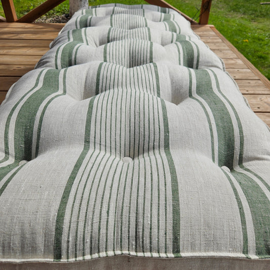 Bench cushion in French striped linen,  floor cushion in Custom size, shikibuton thick mat Shiki futon filled organic fiber filler