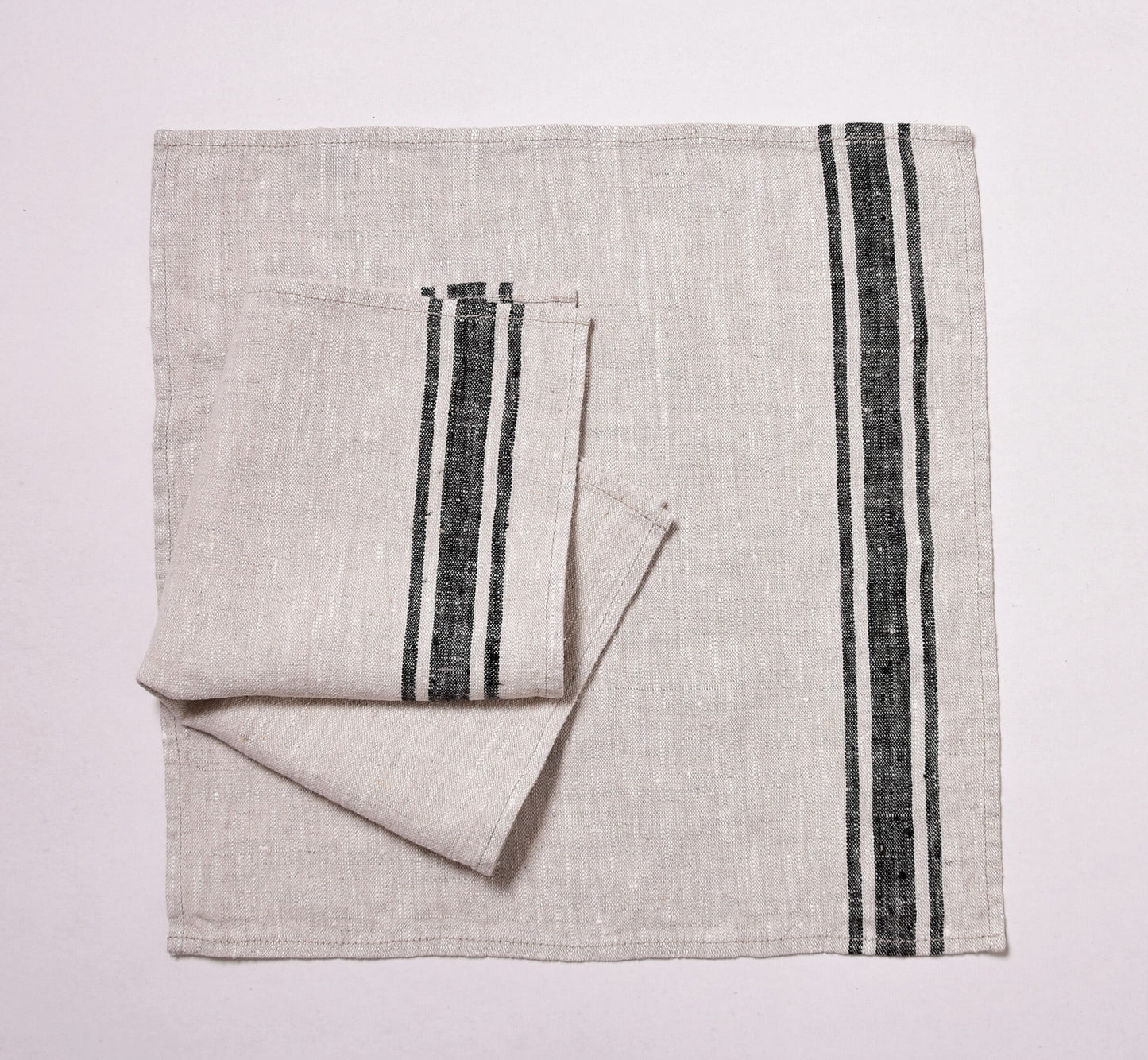 Linen napkins French linen. Natural - navy blue striped Cottage, coutry style linen. Set of linen napkins. Stonewashed. Linen cloth napkins.