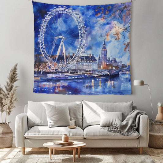 London watercolors Tapestry wall tapestry - 100% linen wall decor Great Britain travels decor Holiday tapestry London Eye Big ben
