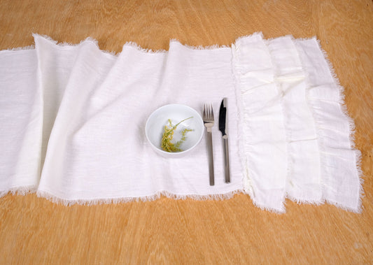 Linen runner - french sack linen. With ruffles. Natural Rustic linen Cottage farmhouse country style linen. Stonewashed. 100% linen Burlap