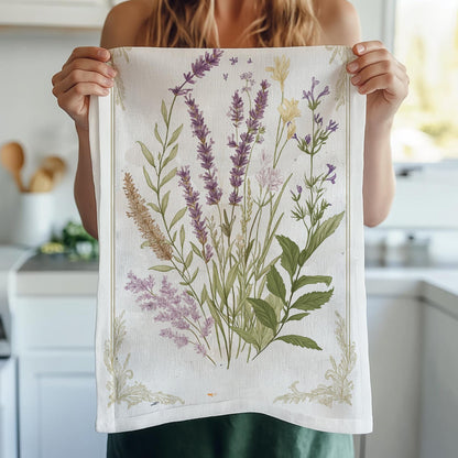 Meadow Tea Towel in linen - floral blossom print Hand Tea towels - Farmhouse Dish Décor Kitchen Towel with French Provence flower