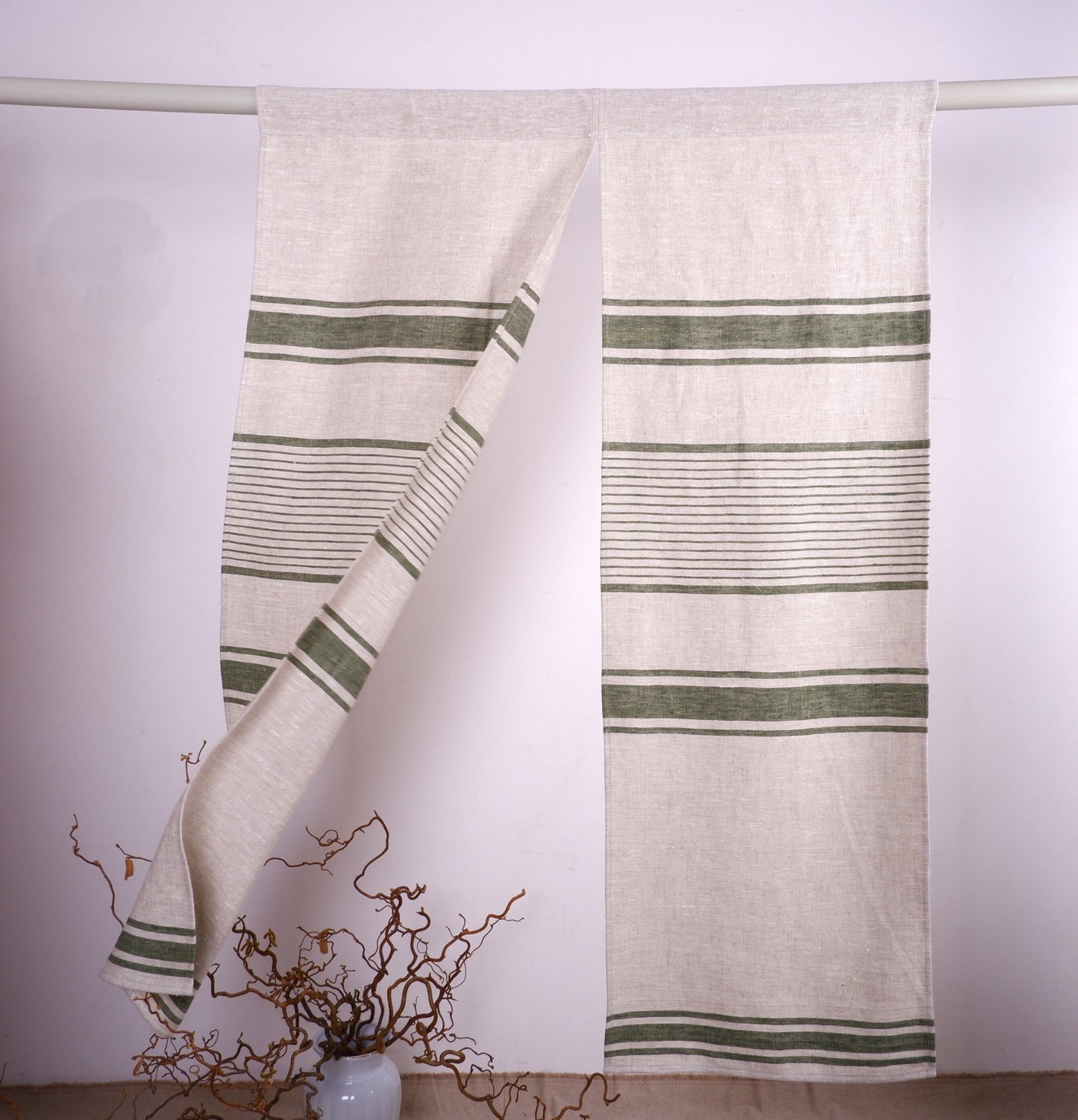 Striped Linen Noren Curtain, Japanese Linen Noren Panel, Japanese Curtain Door, Linen Doorway Drape, Linen Noren Drape Rod Pocket Panel