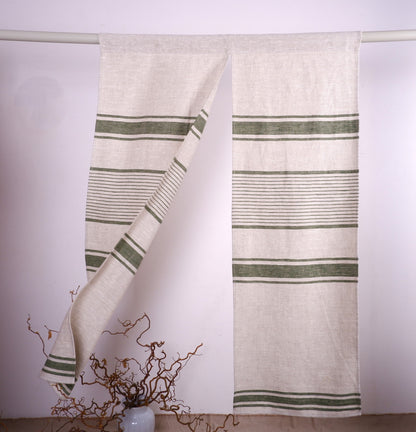 Striped Linen Noren Curtain, Japanese Linen Noren Panel, Japanese Curtain Door, Linen Doorway Drape, Linen Noren Drape Rod Pocket Panel