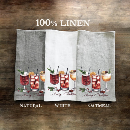 Festive Tea Towel in linen, Merry Chirstmas Hand Towels Tea in linen,  linen Dish Towel  Kitchen Décor Tea Towel in linen housewarming gift