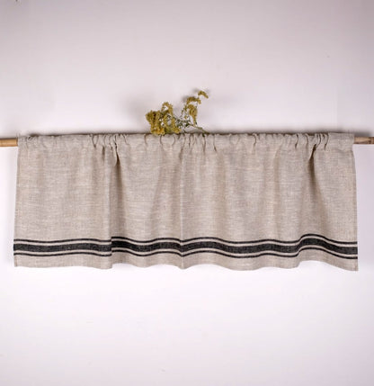 Ticking Valance - grey black - Farmhouse Pure linen window treatment - Living room Cafe Kitchen window panel - Grain sack farmhouse curtains