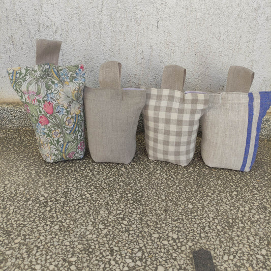 Fabric Door Stop in linen in several colors, chunky filled or unfilled door stop in linen , Bohemian Decor  Large door stop