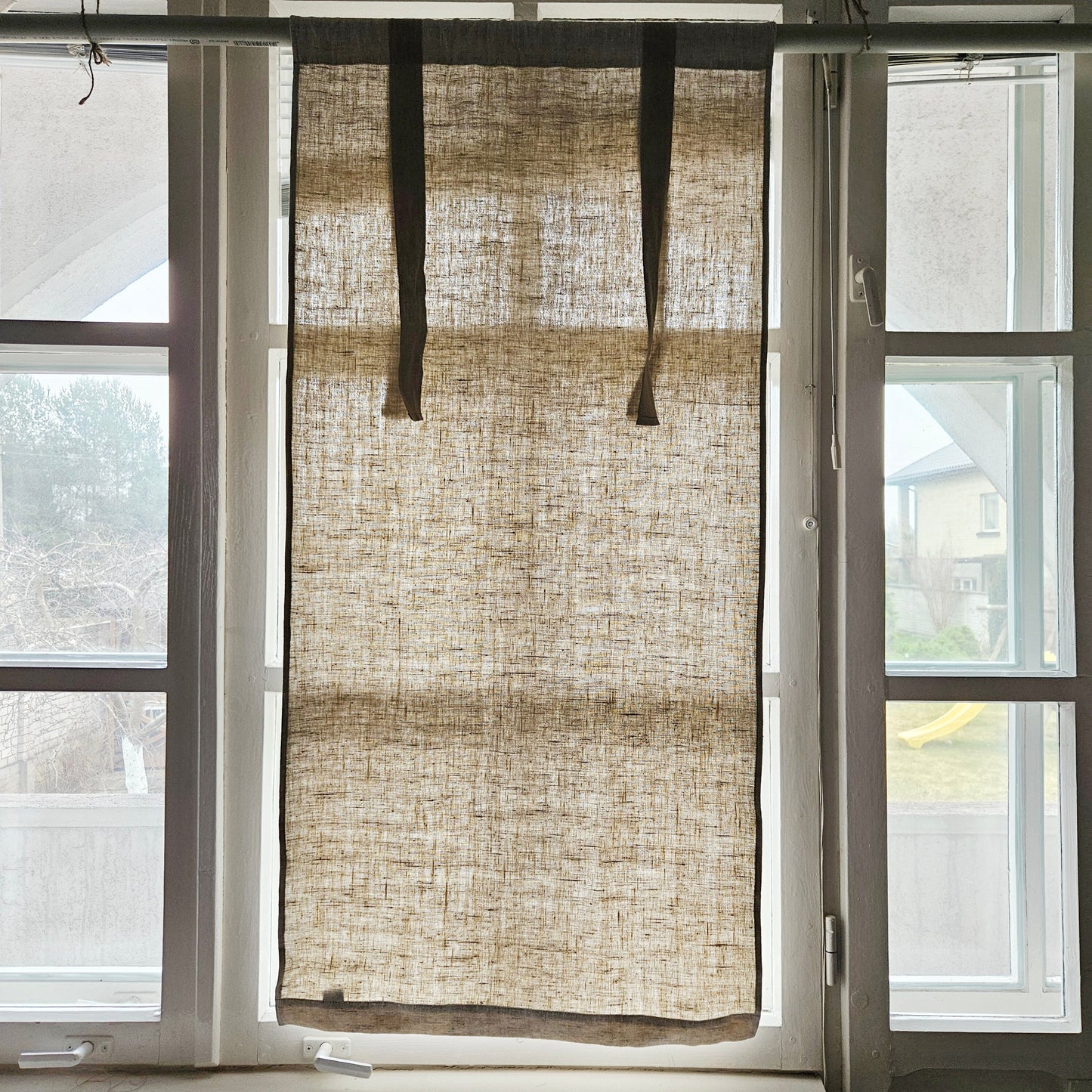 Linen curtains valance with tie up, farmhouse kitchen curtains in natural, door curtains with ties in custom size