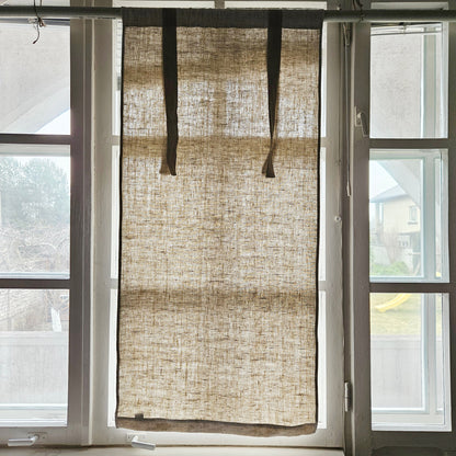 Linen curtains valance with tie up, farmhouse kitchen curtains in natural, door curtains with ties in custom size