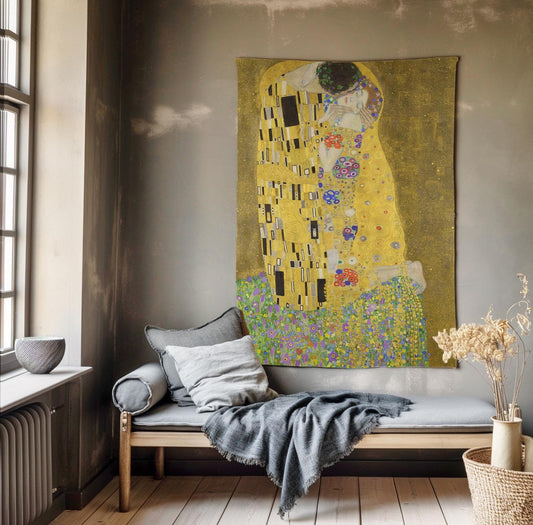 Klimt Kiss-tapet vägggobeläng - Väggdekoration KONSTdekor Semestergobeläng på 100 % linne