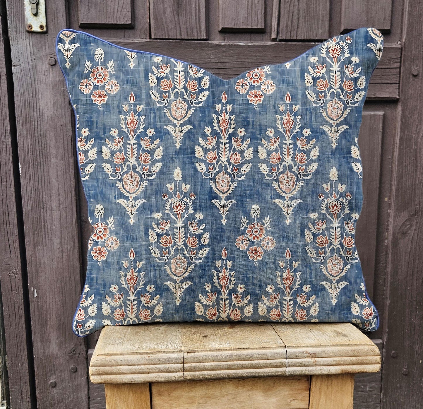 Modern indigo linen Pillow Cover indigo blue with block print, designer Boho Pillow on linen, Coutryhome printed pillow case