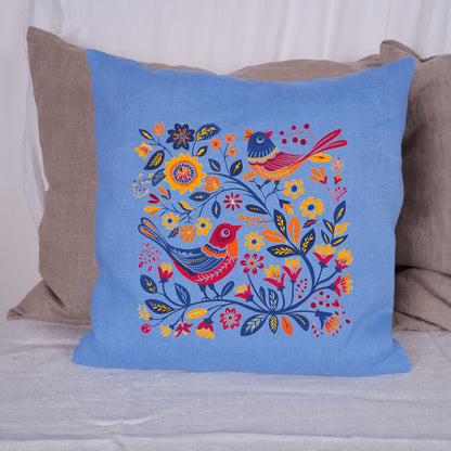 SALE LINEN Cushion cover Nordic folk art beige , decorative linen pillow cover , Floral Summer Woodland Cushion Housewarming Gift