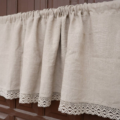 Custom size  Valance natural with laces, Farmhouse Pure linen window treatment, Living room Cafe Kitchen window panel, farmhouse curtains