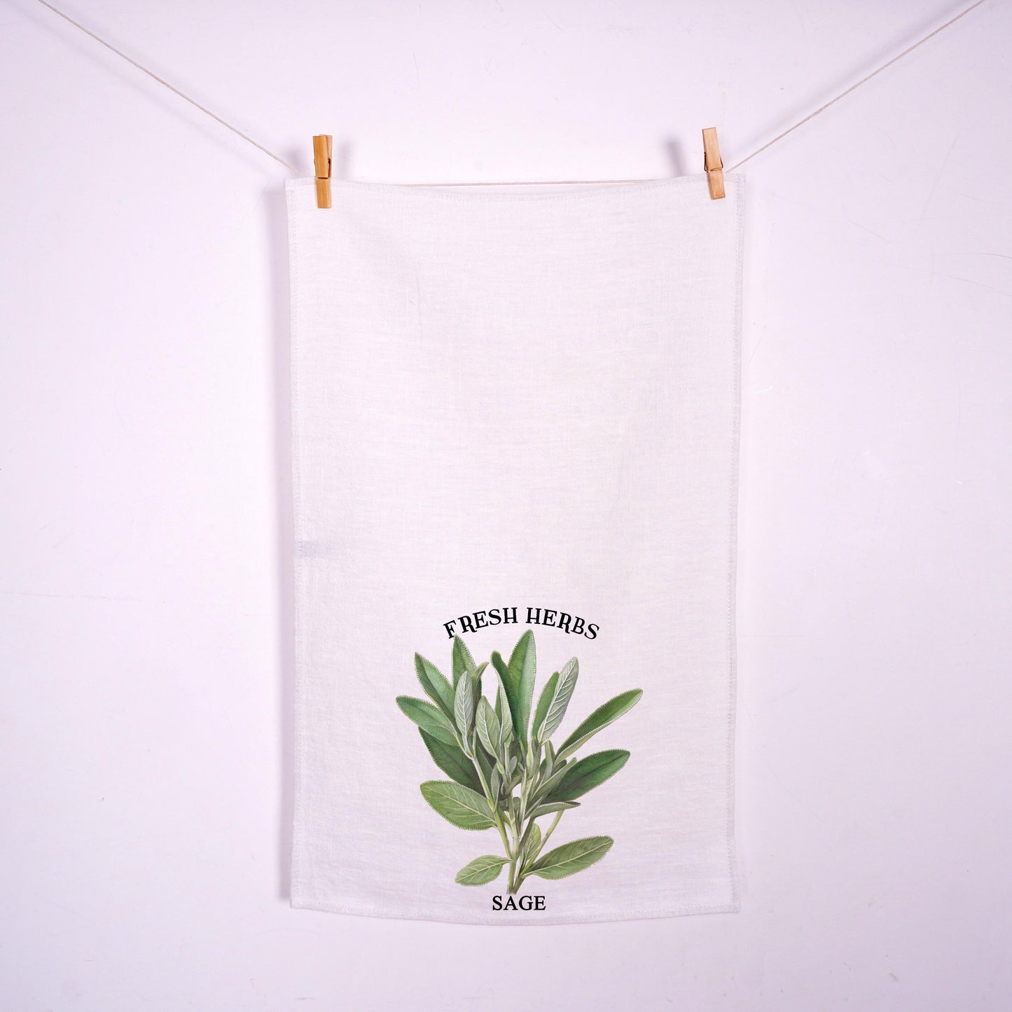 Sage herbs Tea Towel in linen - Hand Towels Tea - Farmhouse Floral Dish Towel - greenery frech herbs Kitchen Décor