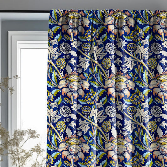 William Morris Curtain WEY, Floral Botanical Blue Print Curtain Panels, Curtains for living room