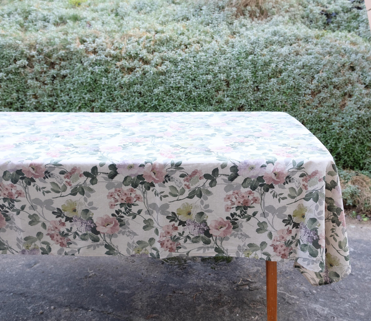 100% Linen tablecloth  FLORAl beige French table cloth rustic rectangle square oval country   - botanical linen tablecloth in custom size