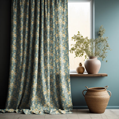 Jonquil Curtain Panel Maurice Pillard Verneuil, Floral Print Curtain Panels in custom size, Botanical Curtains for living room Art deco