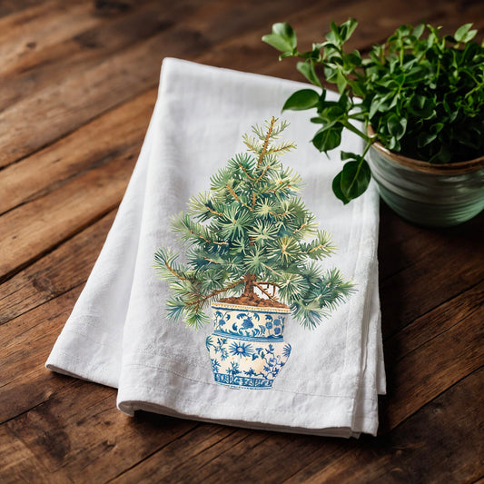 Christmas Tea Towel in linen, Christmas tree Hand Towels Tea, linen  Dish Towel Holiday Kitchen Décor Tea Towel