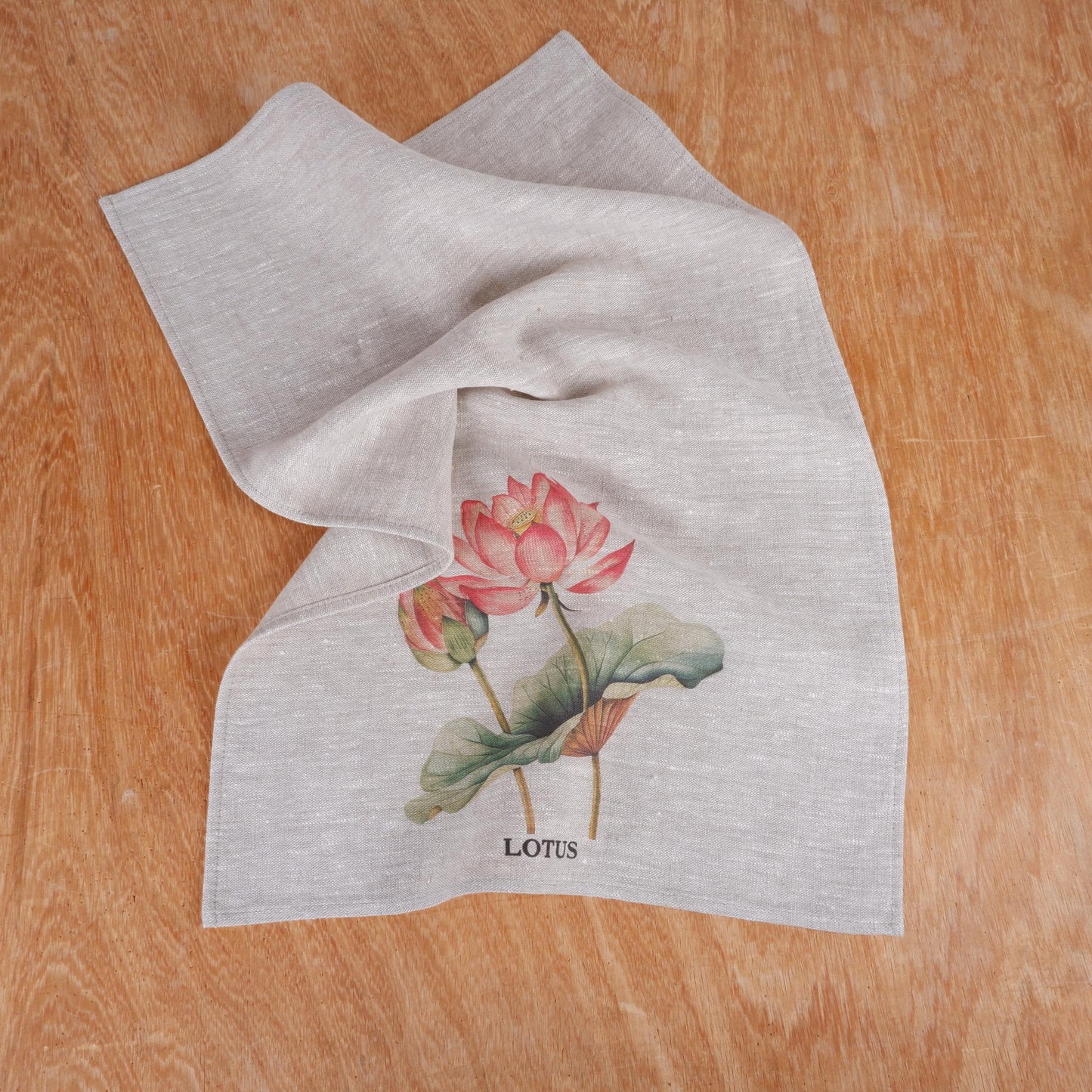 Lotus floral Tea Towel in linen - Botanical Hand Towels Tea in linen - pink flowers linen Dish Towel  Kitchen Décor Tea Towel in linen