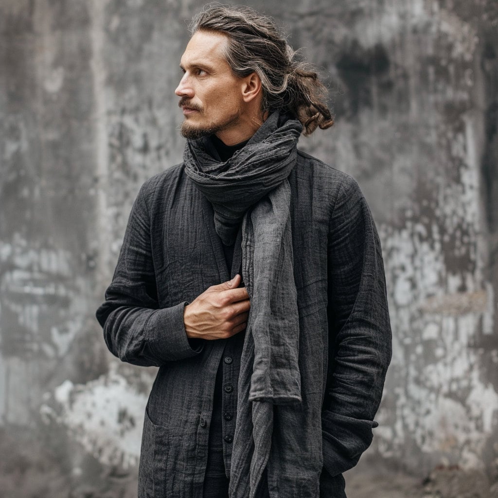 gray linen scarf for women or men, gift for father husband friend lover