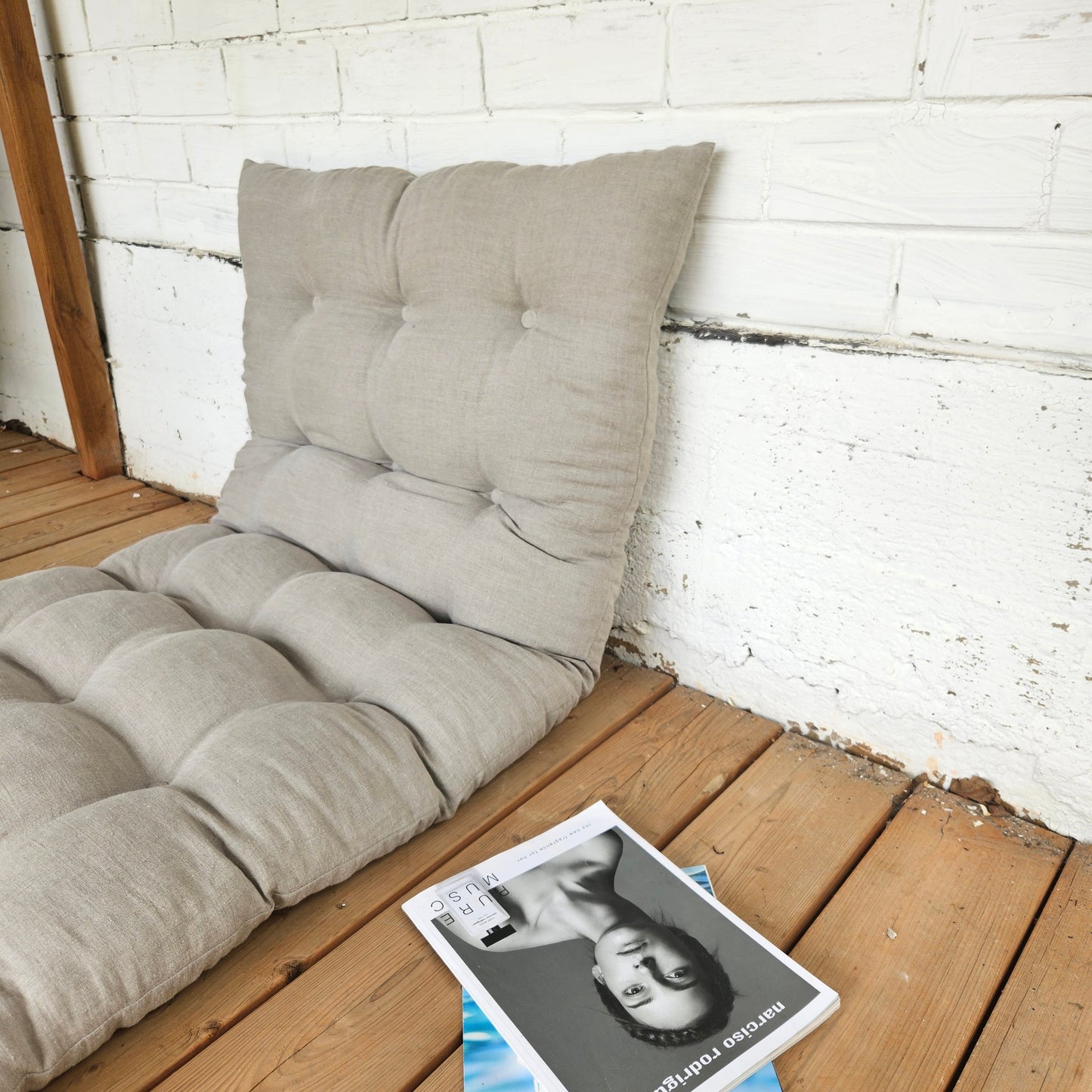 Bench cushion in mustard yellow linen,  floor cushion in Custom size, shikibuton thick mat Shiki futon filled organic fiber filler