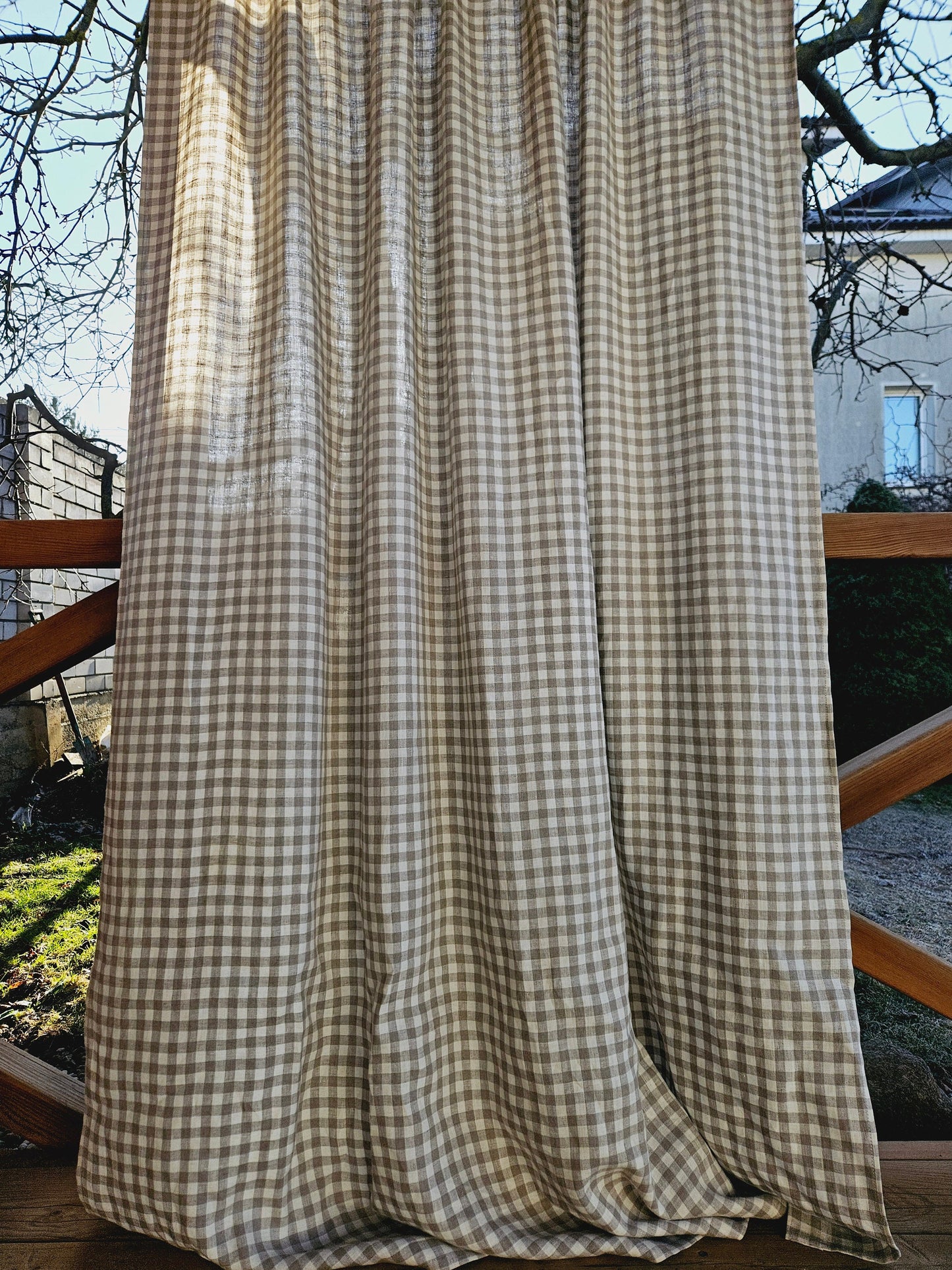Curtains 100% Linen checked PREWASHED  - window panel. kitchen Living room farmhouse curtains. Grain Sack flax. Bedroom