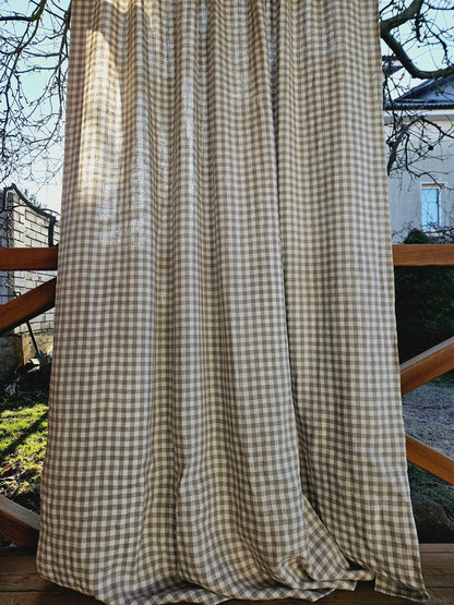 Curtains 100% Linen checked PREWASHED  - window panel. kitchen Living room farmhouse curtains. Grain Sack flax. Bedroom