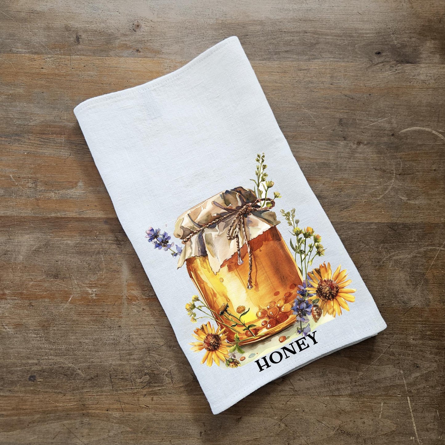 Tea Towel in linen with Honey print, Food lovers Hand Towels Tea Farmhouse Dish Towel Kitchen Décor Tea Towel