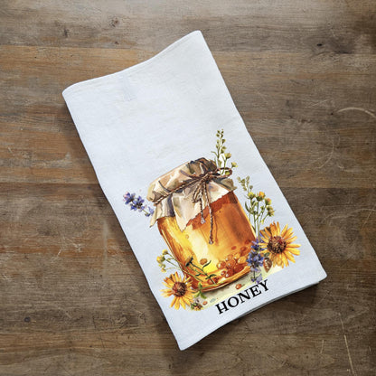 Tea Towel in linen with Honey print, Food lovers Hand Towels Tea Farmhouse Dish Towel Kitchen Décor Tea Towel