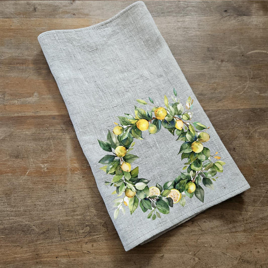 Lemon fruit tree Tea Towel in linen, Botanical hand Towels Tea in linen, Citrus Dish Towel  Kitchen Décor Tea Towel in linen