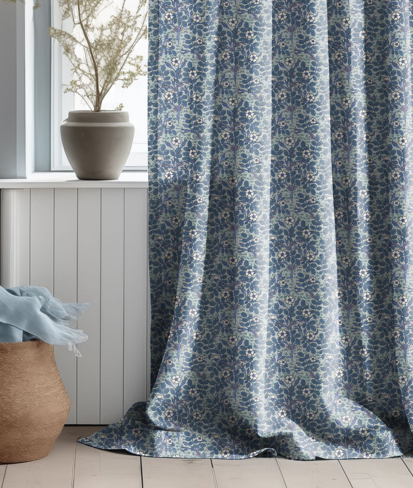 Wildroses Curtain Panel Clover, Maurice Pillard Verneuil Floral blue Print Curtain Panels in custom size, Botanical Curtains for living room