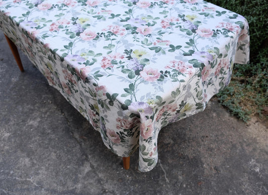 100% Linen tablecloth  FLORAl beige French table cloth rustic rectangle square oval country   - botanical linen tablecloth in custom size