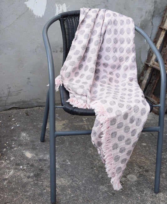 Stonewashed Polka dot pink coffe Blancket Bedspread Bed Cover  Throw Alwayslovelinen 100% Linen Lovelinen