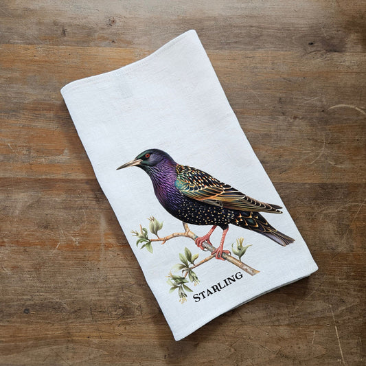 Starling bird Tea Towel in linen, hand Towels Tea in linen, bird Dish Towel  Kitchen Décor Tea Towel in linen