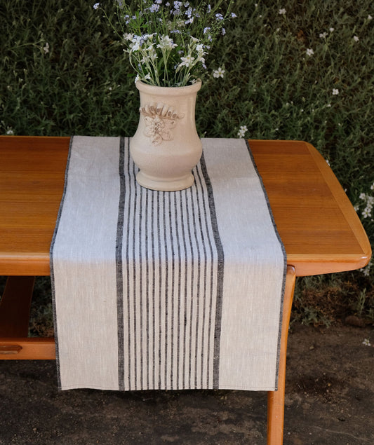 Linen runner - french sack linen.Rustic striped linen Cottage farmhouse coutry style linen. Stonewashed. 100% linen Burlap